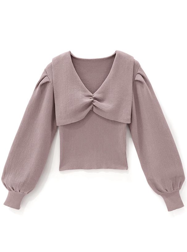 日本 GRL - 甜美V領抓皺羅紋彈性針織上衣-白