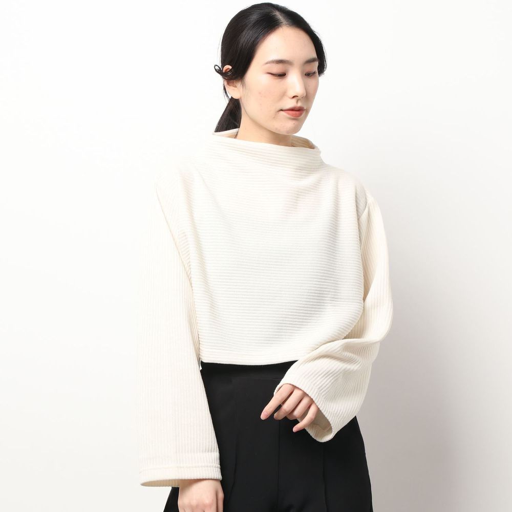 日本 Riche Glamour - 大寬口立領寬鬆短版針織上衣-米