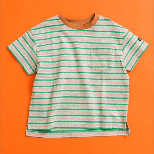 日本 BREEZE - [低價]簡約定番款短袖T恤-條紋-綠灰