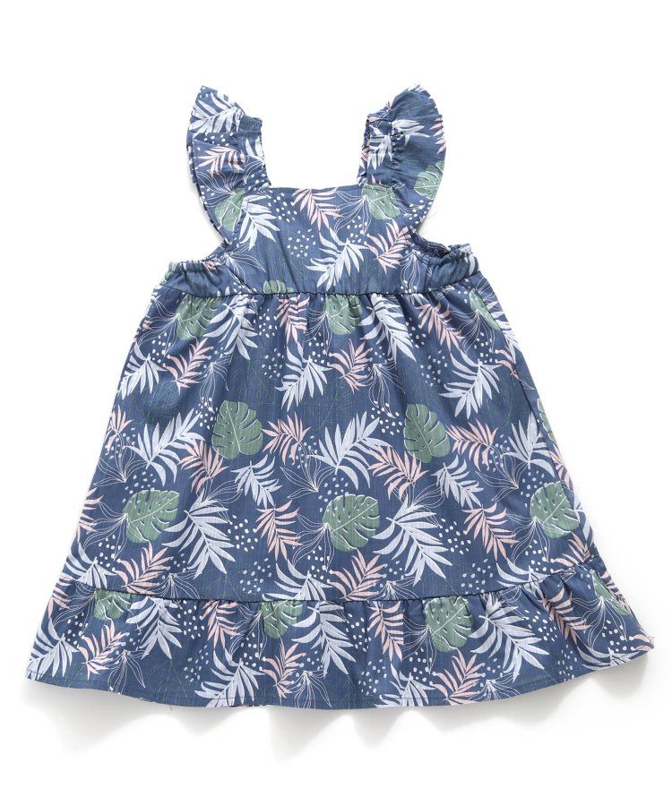 日本 BREEZE - 滿版度假印花傘狀無袖洋裝-紫x米