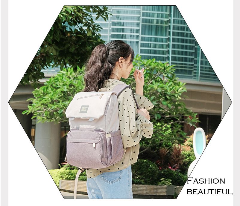 大容量乾濕分離媽媽包/後背包-拼色款-粉+灰 (26x20x43cm)