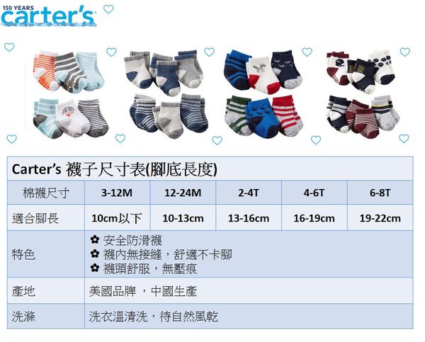 美國 Carter's - 嬰幼兒短襪三入組-粉圖騰