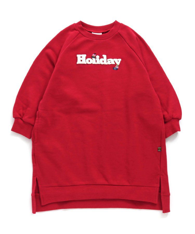 日本 BREEZE - 節慶滿點！裏毛長袖洋裝-假期-紅