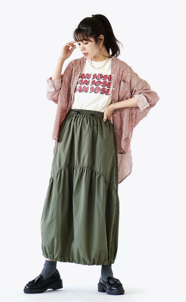 日本 zootie - 不規則設計抽繩工裝裙-軍綠
