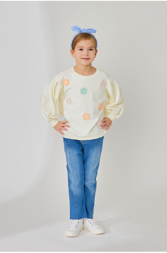 韓國 OZKIZ - 清爽圓花點綴澎澎袖上衣-象牙白