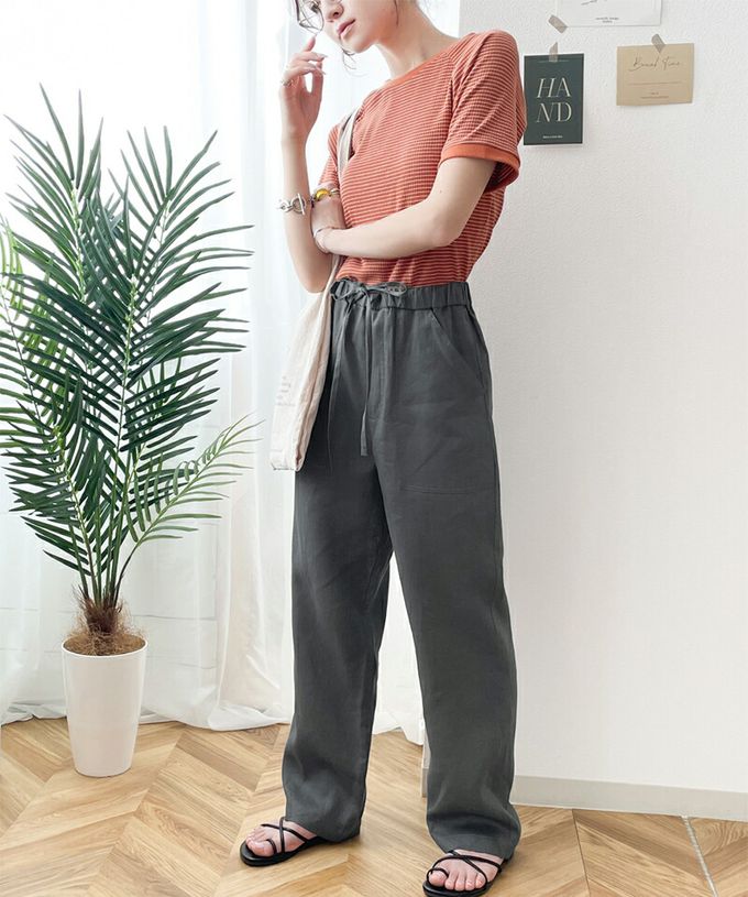 日本 Classical Elf - 100%亞麻透氣垂墜感抽繩寬褲-藍綠