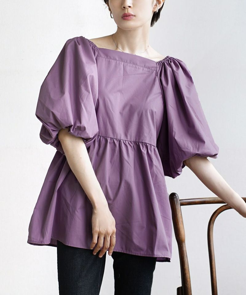 日本 zootie - 優雅方領縮腰泡泡袖上衣-簡約黑