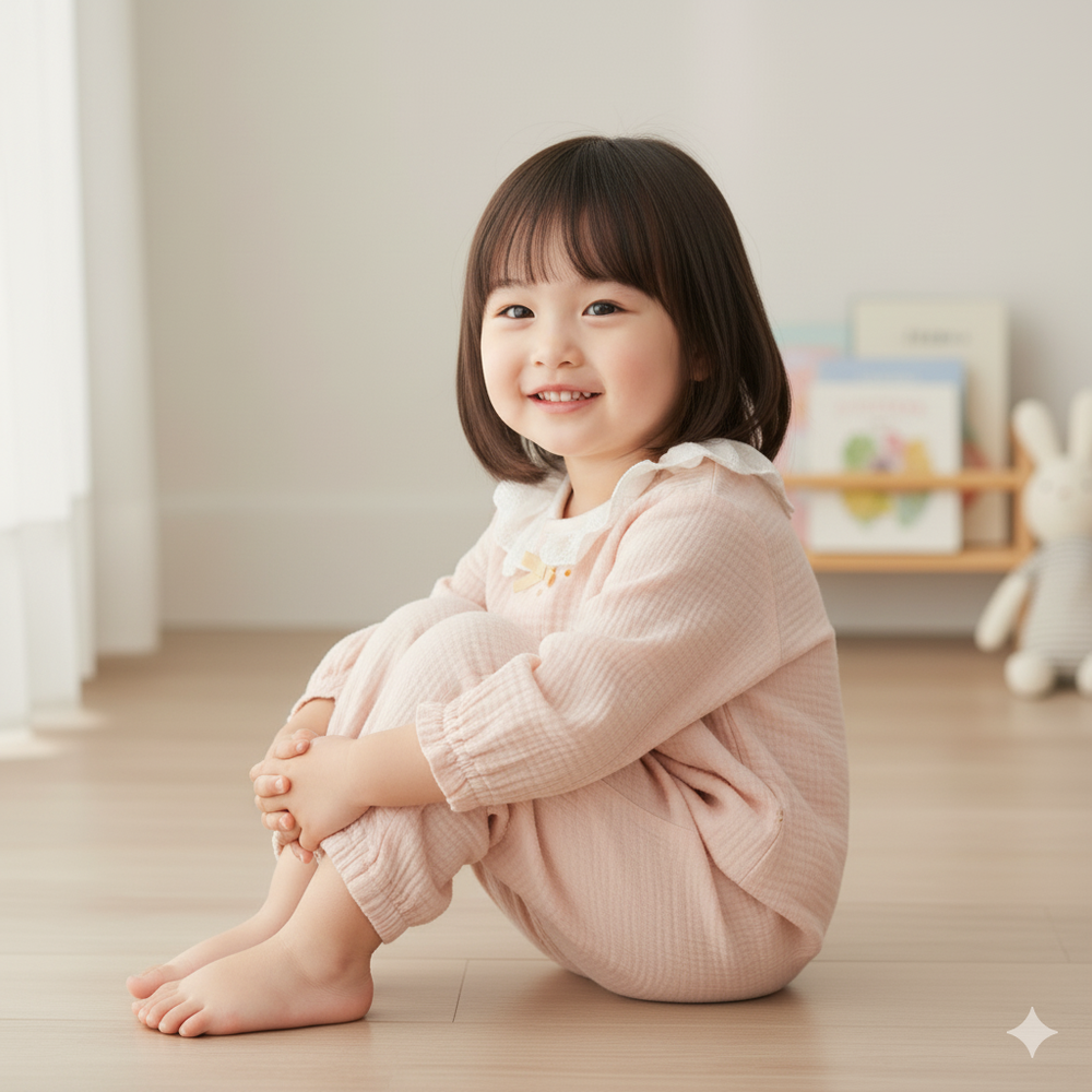 長袖兔裝 穆斯林棉紗-蝴蝶結-粉紅色