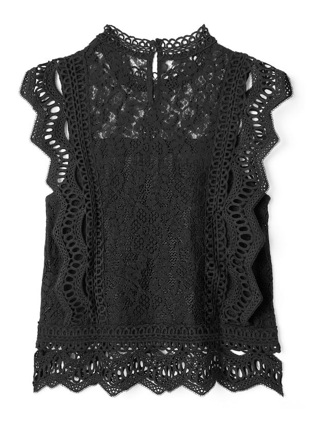 日本 GRL - 優雅鏤空蕾絲無袖上衣-時尚黑