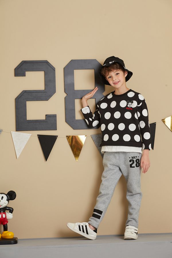 麗嬰房 Disney - 米奇系列運動刷毛長-麻花灰