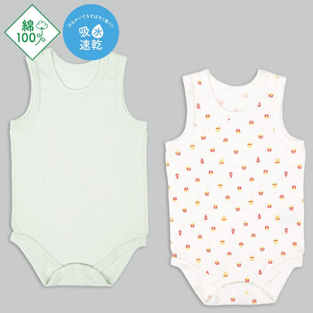 無袖包屁衣2件組-套頭式 速食-綠色