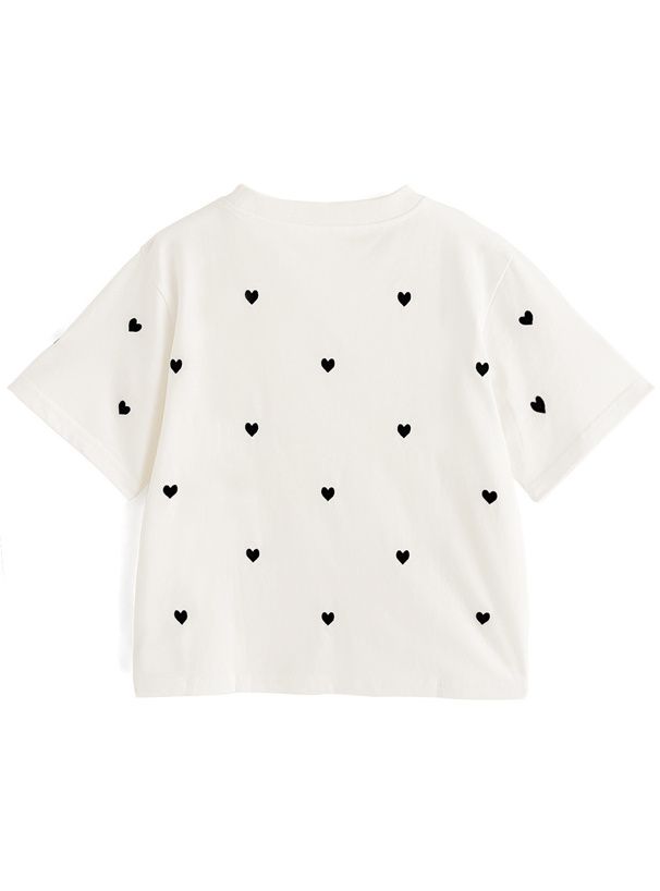 日本 GRL - 酷甜愛心刺繡短袖上衣-白 (F)