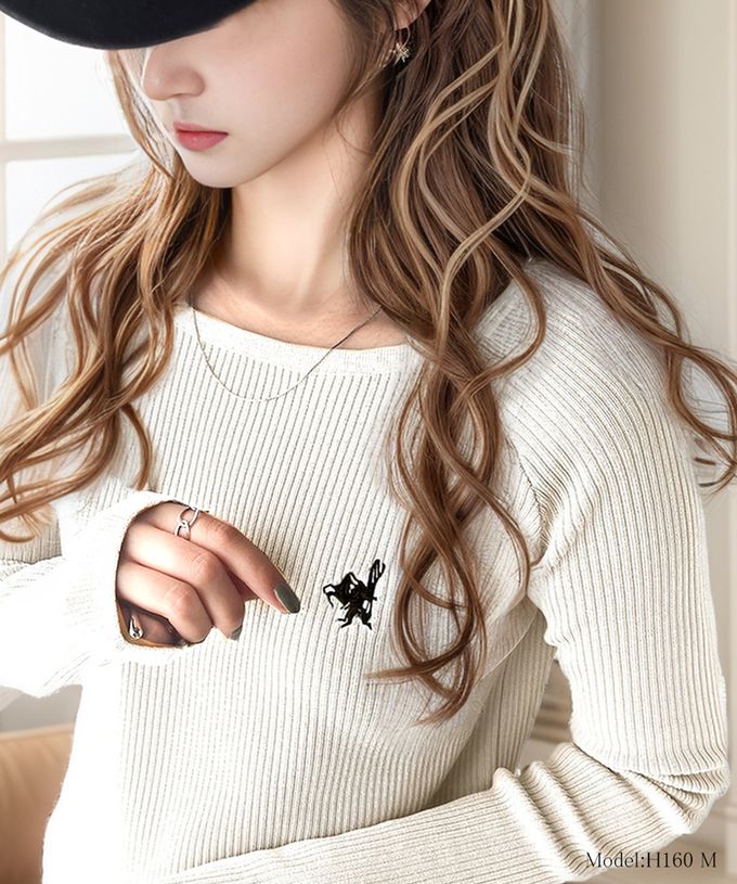 日本 Classical Elf - [必收]logo刺繡羅紋百搭長袖上衣-象牙白