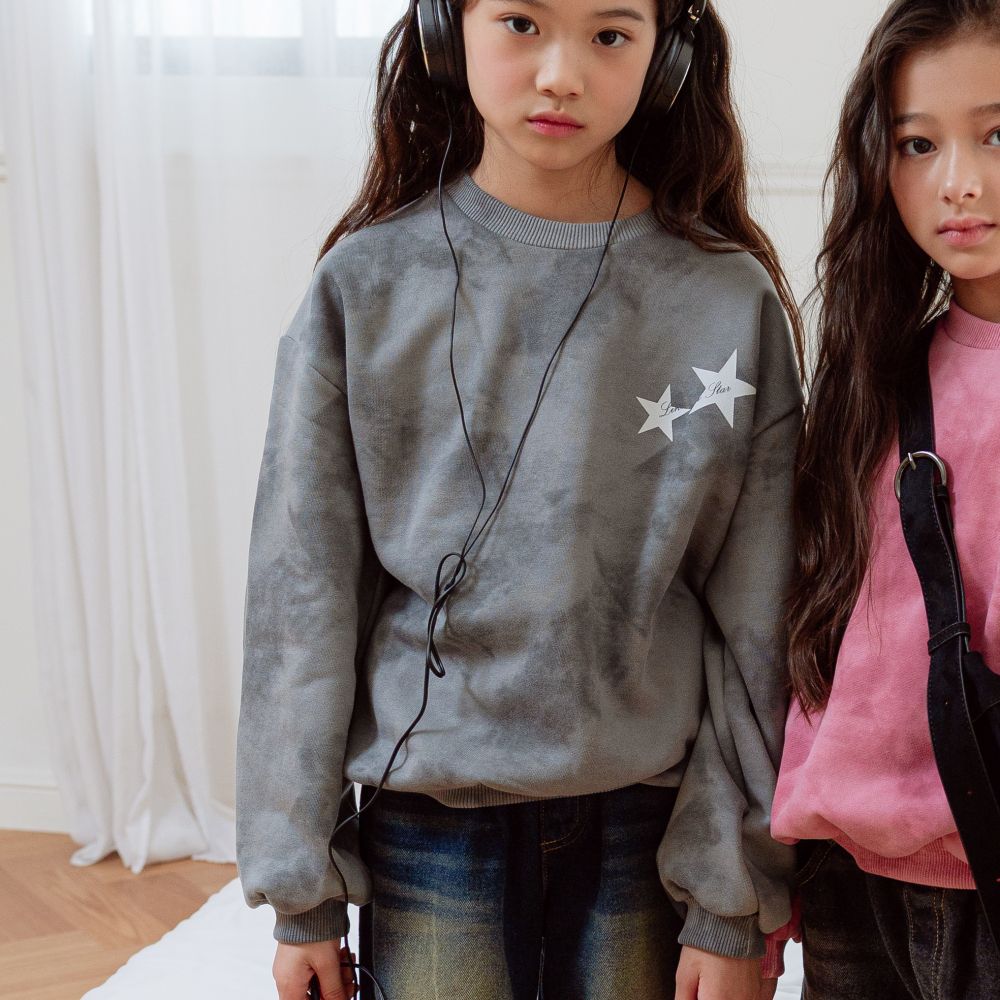 sm2 (內磨毛)長袖大學T-暈染星星-灰