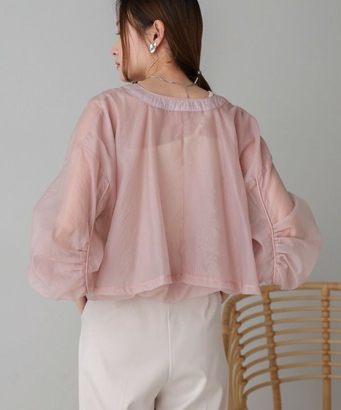 日本 Bab - 優美透膚精緻感抽繩薄外套-粉紅