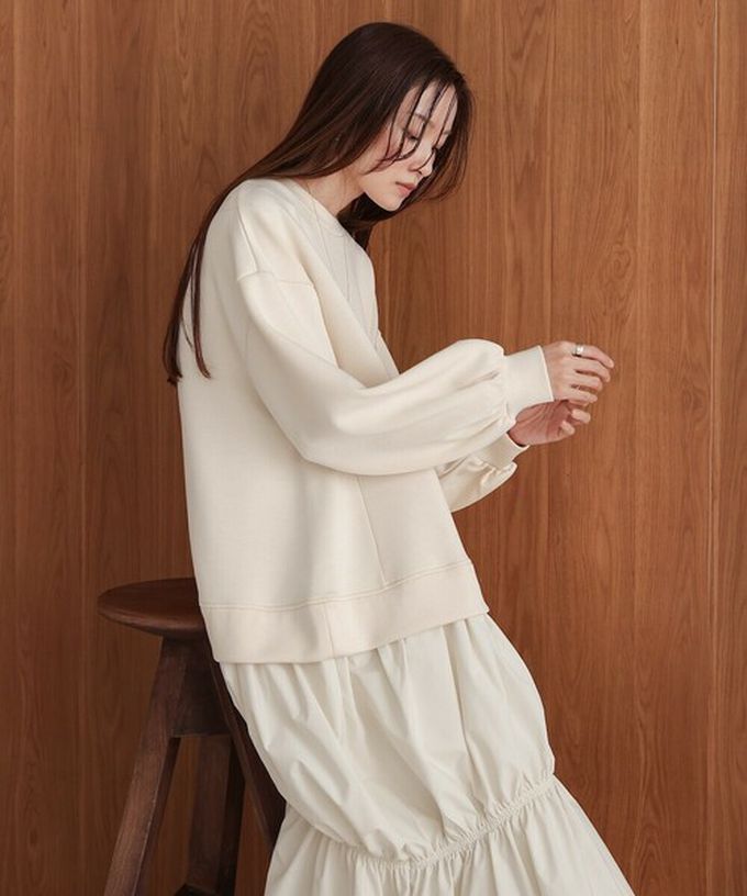 日本 Bab - 柔美造型皺摺拼接長袖洋裝-淺杏