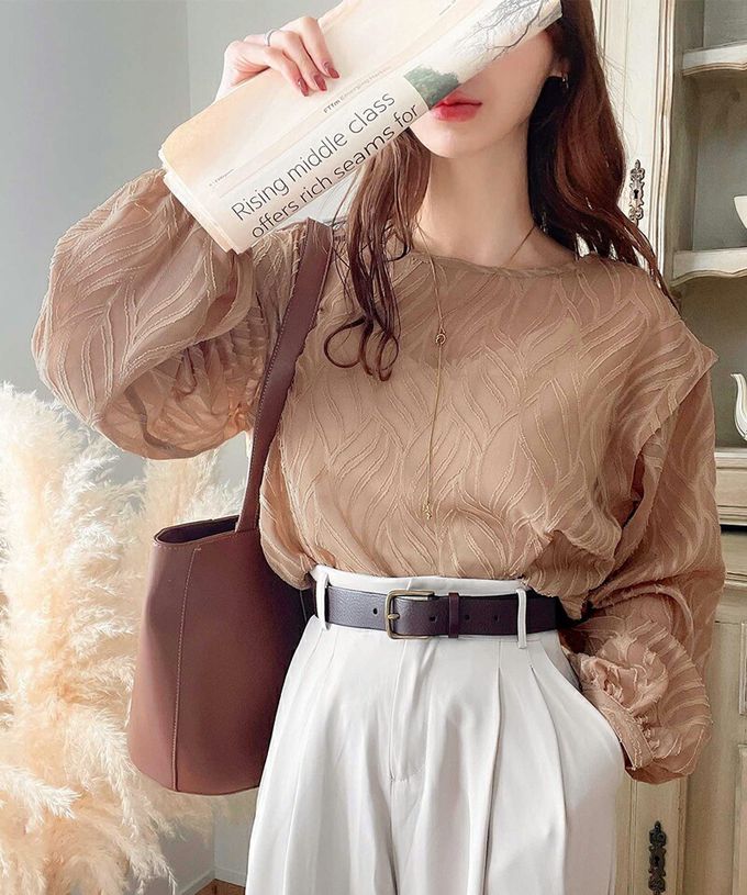 日本 Classical Elf - 波光粼粼刺繡透膚2way長袖襯衫-冰河藍