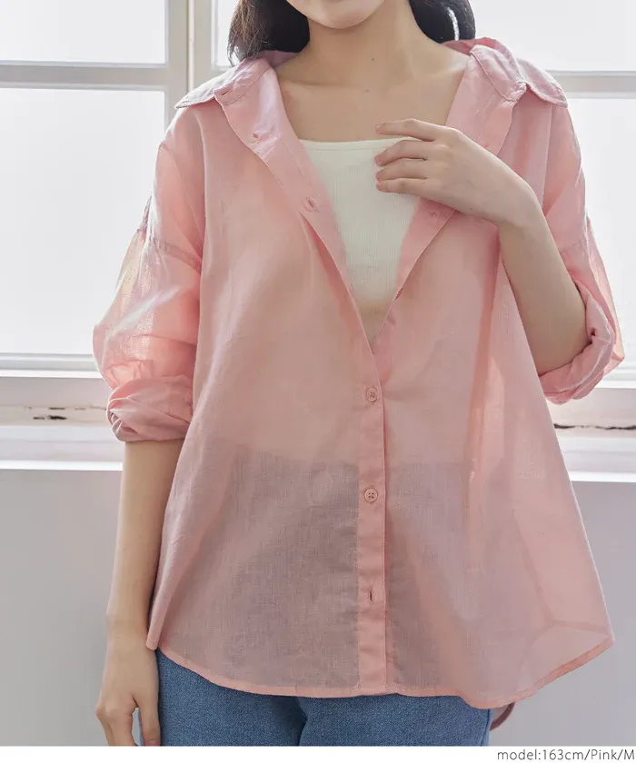 日本 COCA - 純棉透感薄長袖襯衫/薄外套-白