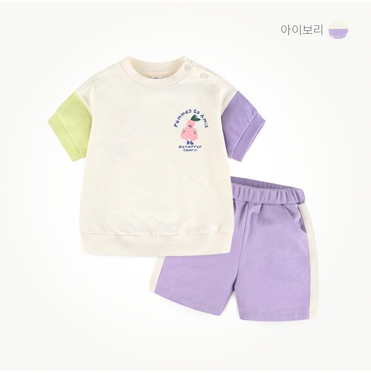 韓國 milk mile - 水果印花撞色套裝-象牙白X紫