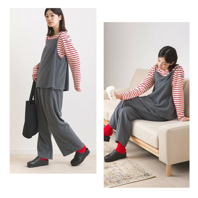 日本 OMNES - 溫柔百搭毛氈感細肩帶2件式套裝-深灰