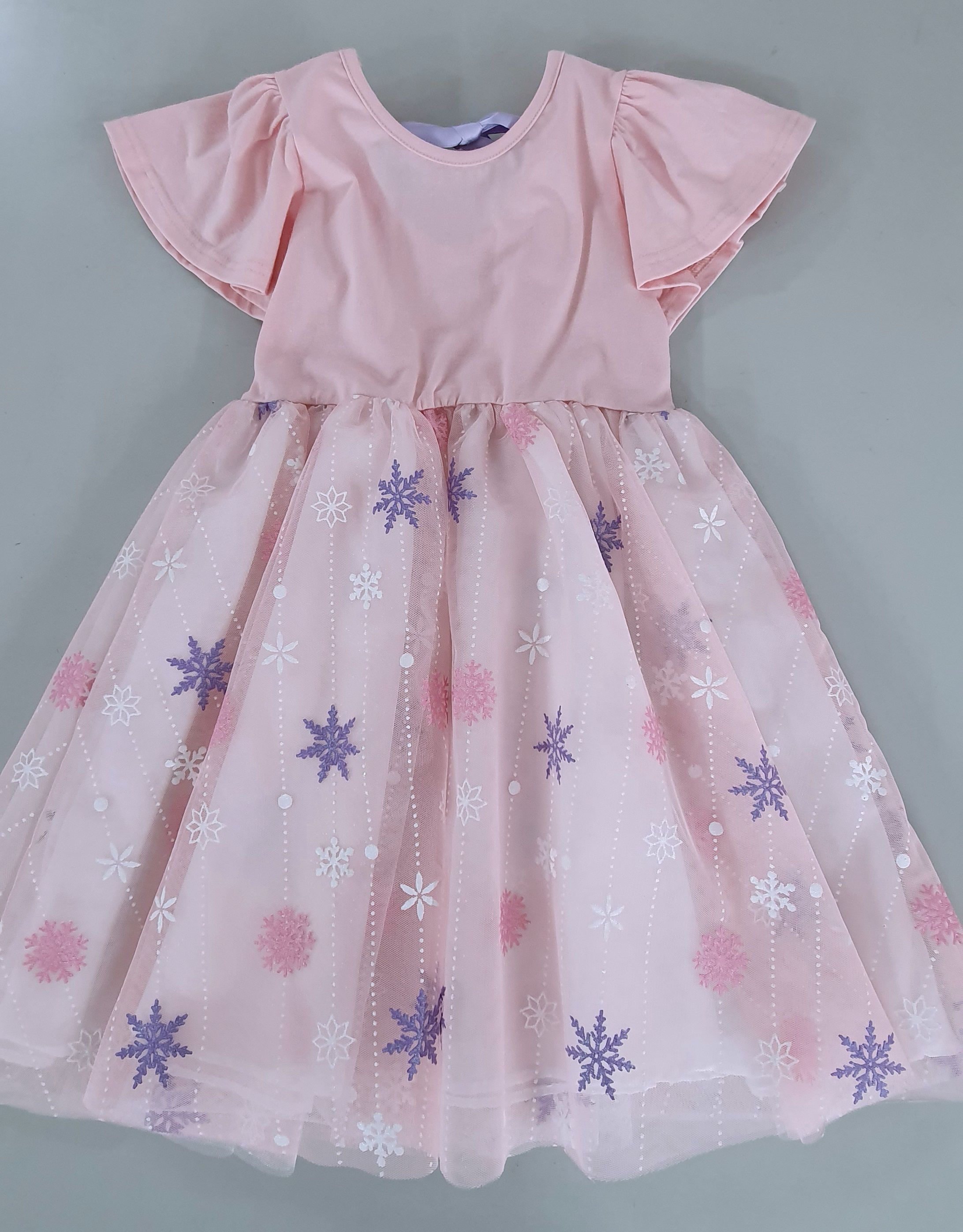 韓國 ERU - 粉紅夢幻雪花網紗洋裝