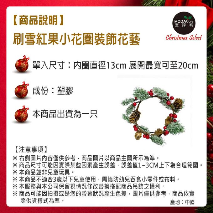 MODACore 摩達客 - 刷雪紅果小花圈-裝飾花藝