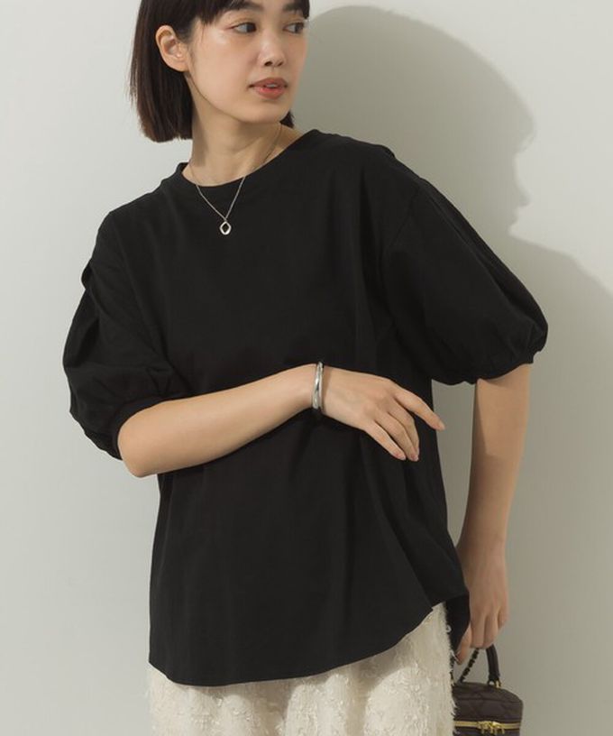 日本 Sans Souci 34+ - 絲滑混棉 可愛泡泡袖上衣-煙燻藍