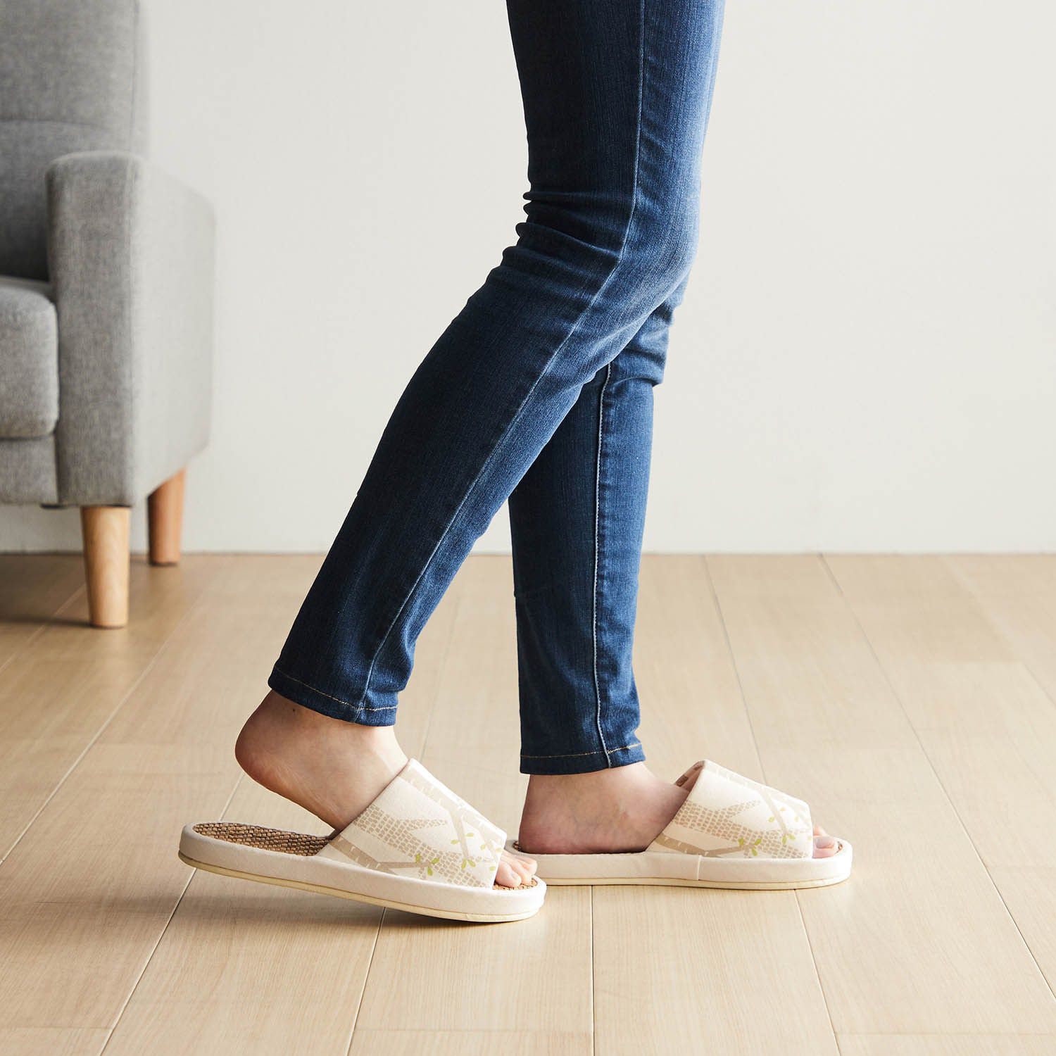 日本千趣會 - 北歐風清爽亞麻室內拖鞋-雲朵-灰藍