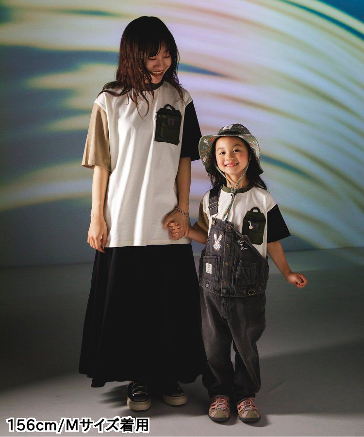 日本 BREEZE - 聯名款 夜光拉鍊大口袋短袖上衣(大人)-撞色-白