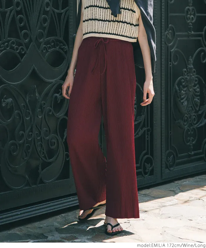 日本 COCA - [可剪裁] 速乾垂墜彈性風琴寬褲-淺灰棕