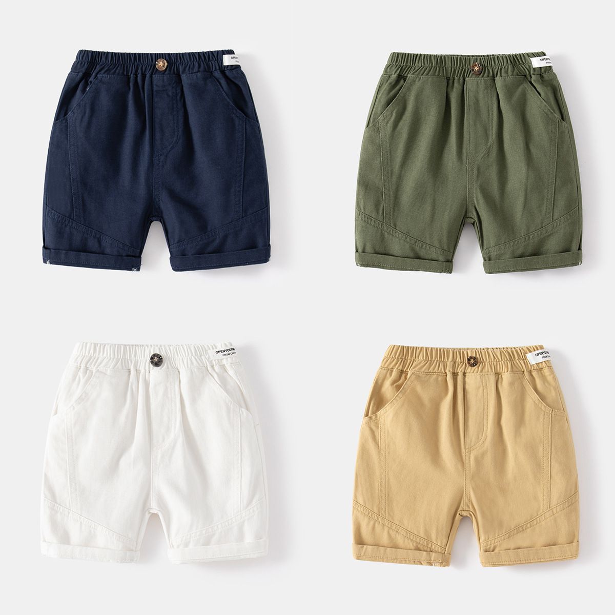 WELLKIDS - 腰鬆緊休閒五分褲-小標籤-卡其色