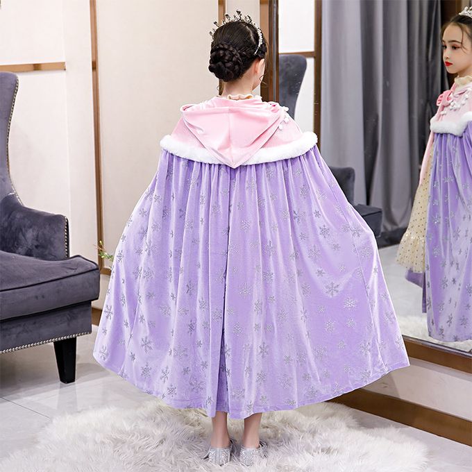 冰雪女王保暖印花斗篷-紫色