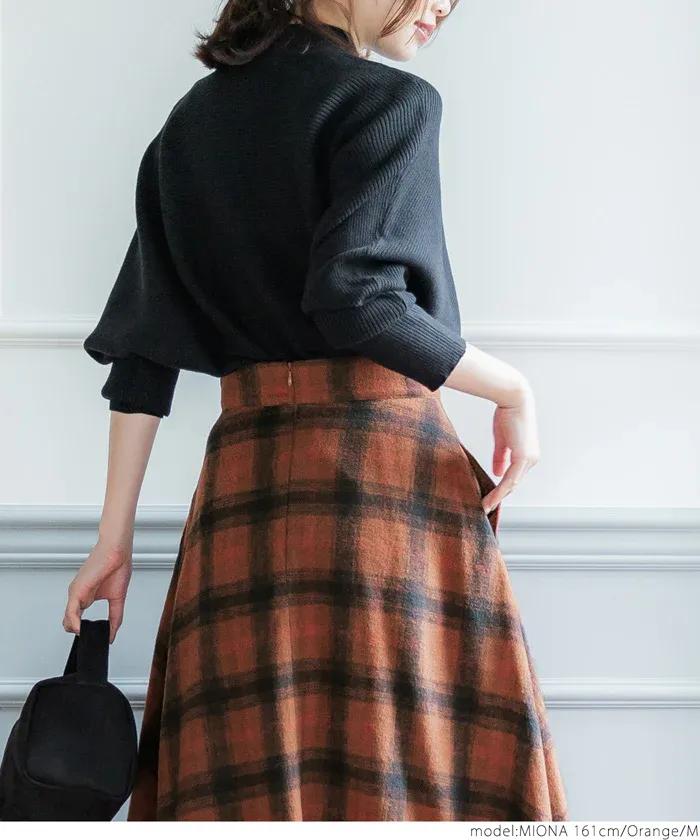 日本 COCA - 氣質歐風格紋修身長裙-暖橘藍