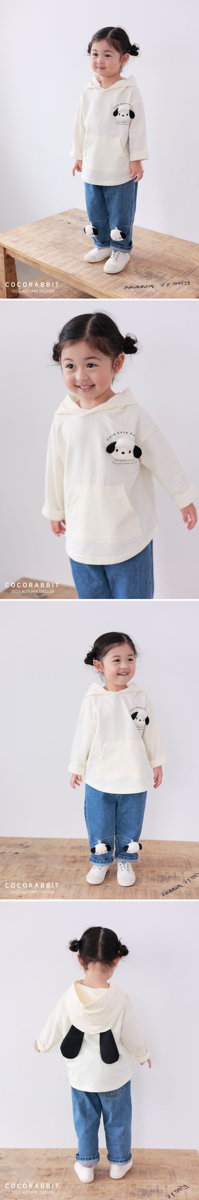 韓國 Coco rabbit - 小白狗耳朵裝飾連帽上衣-淺灰