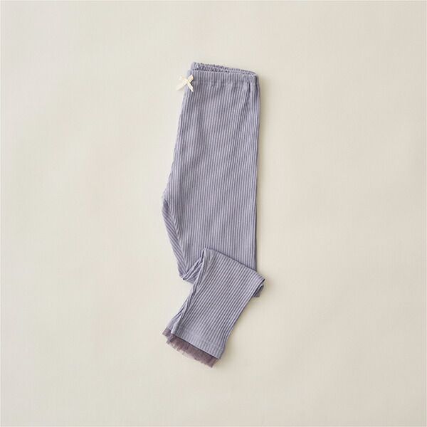 日本 Lycee mine - 下擺薄紗點綴羅紋9分內搭褲-卡其