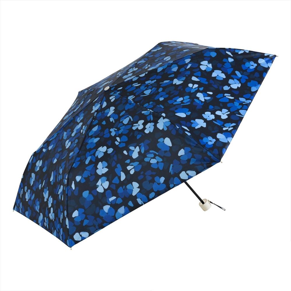 日本 nifty colors - 抗UV輕量 晴雨兩用折疊傘(遮光遮熱款)-紫陽花瓣-深藍 (直徑90cm/152g)-99.90%
