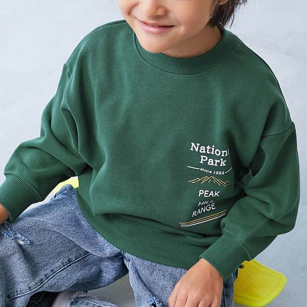 熱銷定番 印花縮口長袖上衣-National Park-濃綠