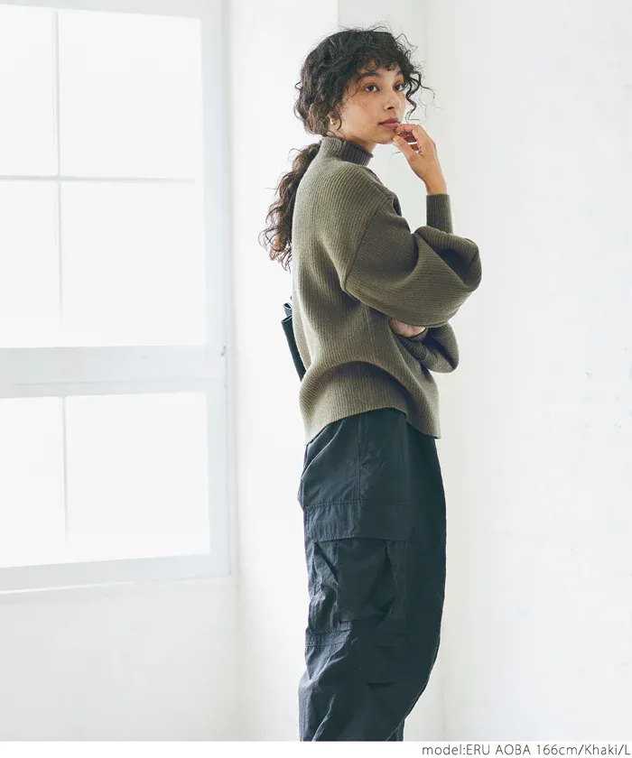 日本 COCA - 舒適修身立領羅紋毛衣-淺粉