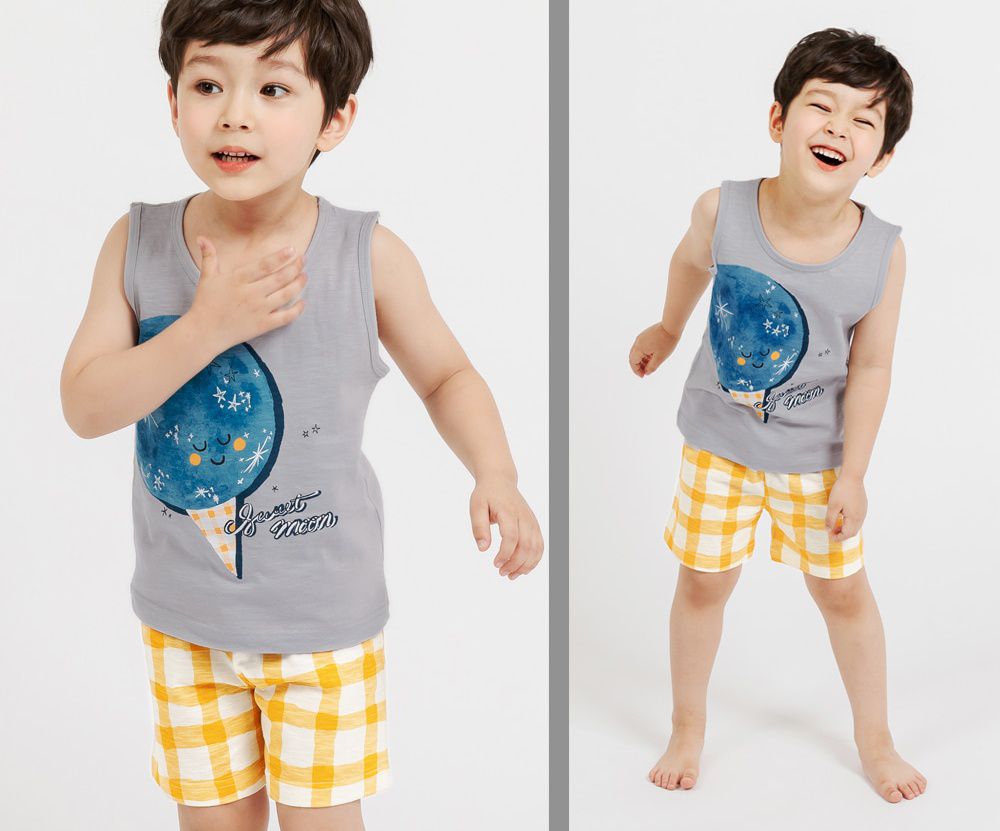 韓國 Mellisse - 韓製極致細柔無袖家居服(無螢光棉)-閃閃月亮冰淇淋-灰藍