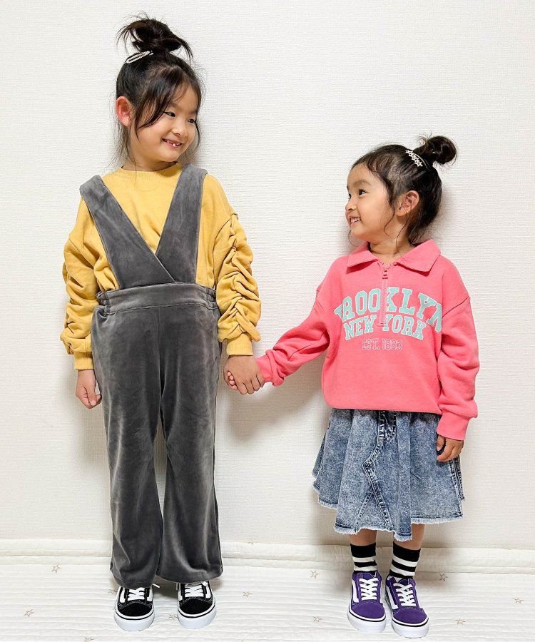 日本 BREEZE - 刷色拼接風及膝牛仔裙-丹寧藍