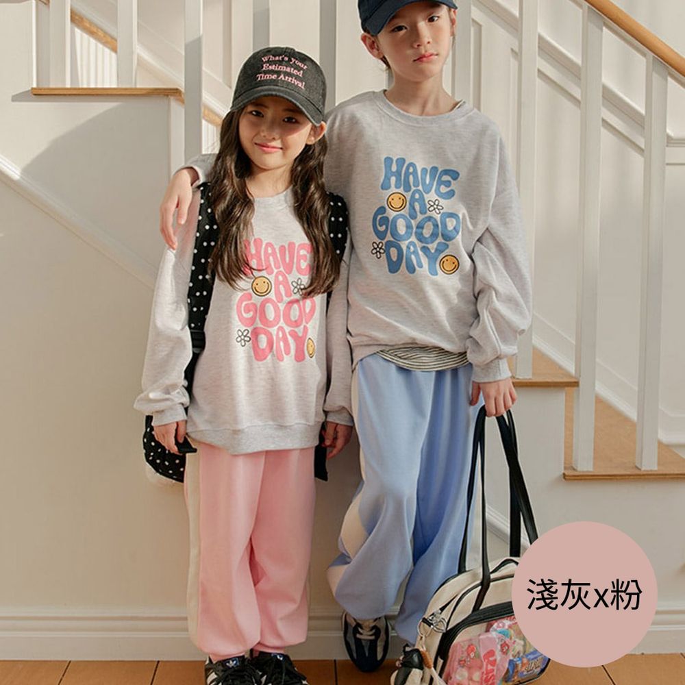 W.S.B. 長袖休閒縮口褲套裝-GOOD DAY-淺灰X粉