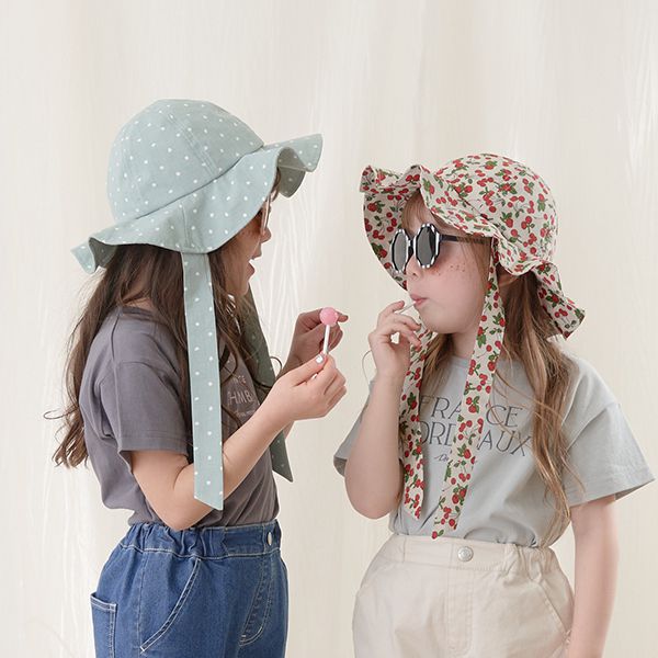 日本 Lycee mine - 大帽沿垂墜緞帶遮陽帽-碎花-紫