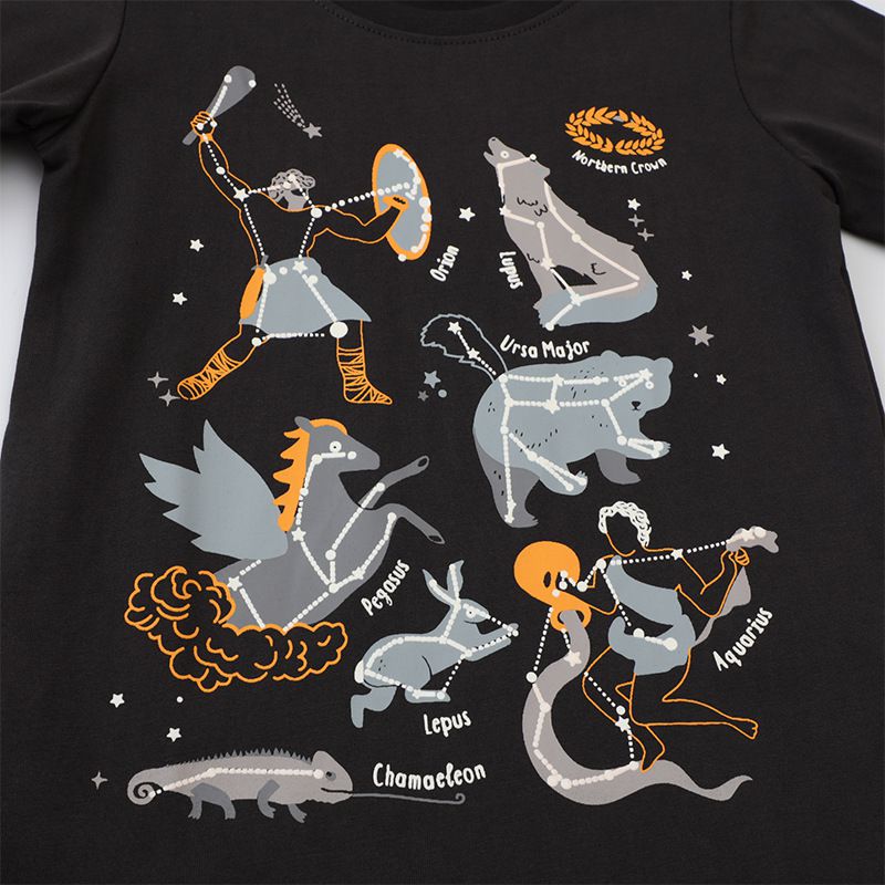 Jumping meters - 夜光圓領棉質長袖上衣-星座圖騰-黑色