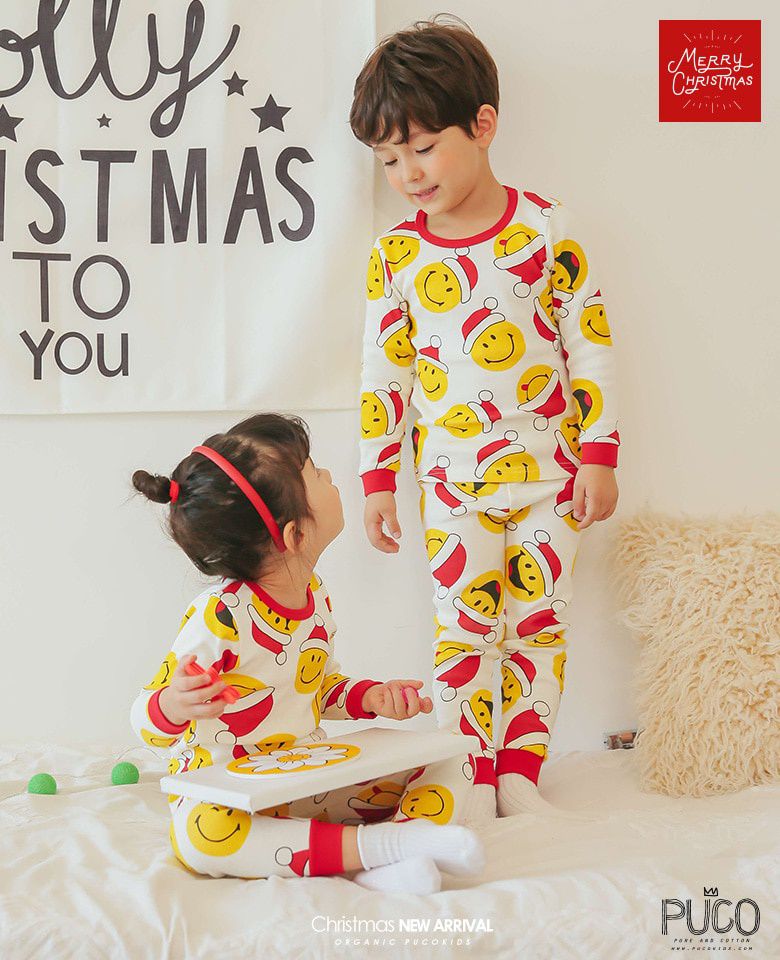 韓國 Puco - (聖誕限定款)20支有機棉長袖家居服-開心聖誕節
