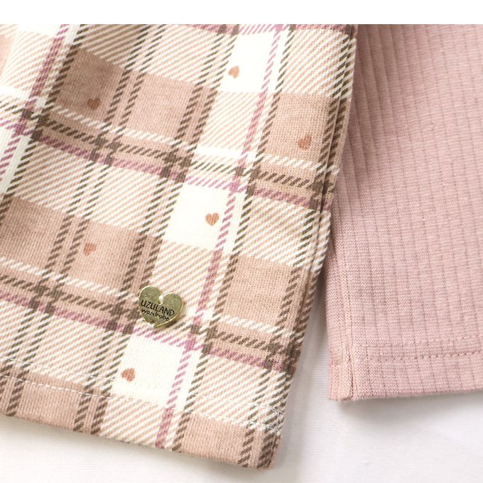 日本 ZOOLAND - 甜蜜愛心假二件格紋長袖上衣-格紋-米白