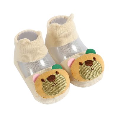 JoyNa - 2雙入-春夏薄棉透膚寶寶襪 立體公仔襪子-小熊+隨機1雙