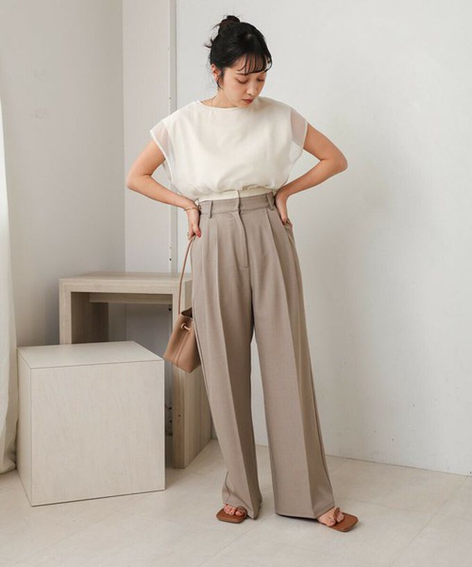 日本 Bab - [推薦]薄紗層次法式袖上衣-灰棕