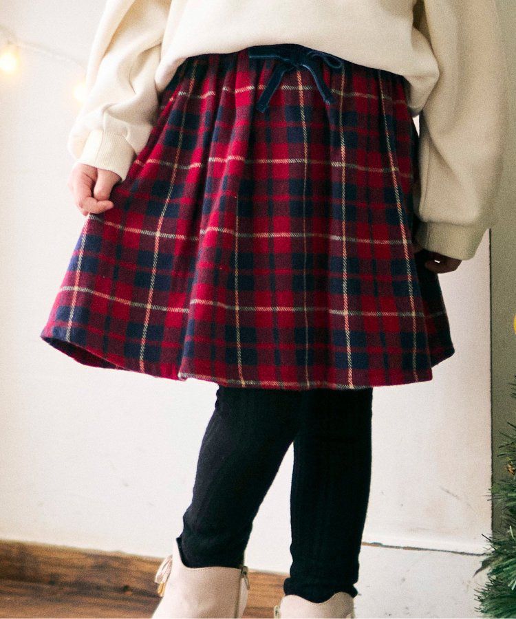 日本 apres les cours - 燈芯絨甜美冬季褲裙-紅格紋