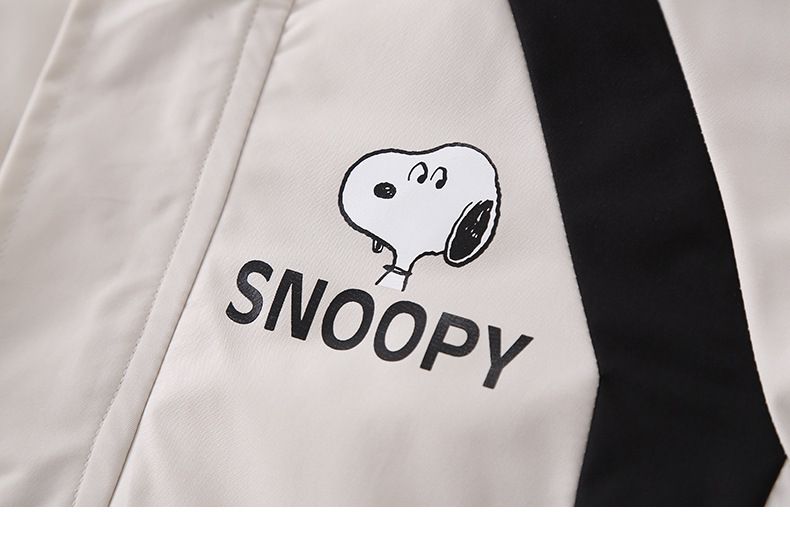 卡通人物史努比連帽防風外套/衝鋒外套-胸口SNOOPY-杏色