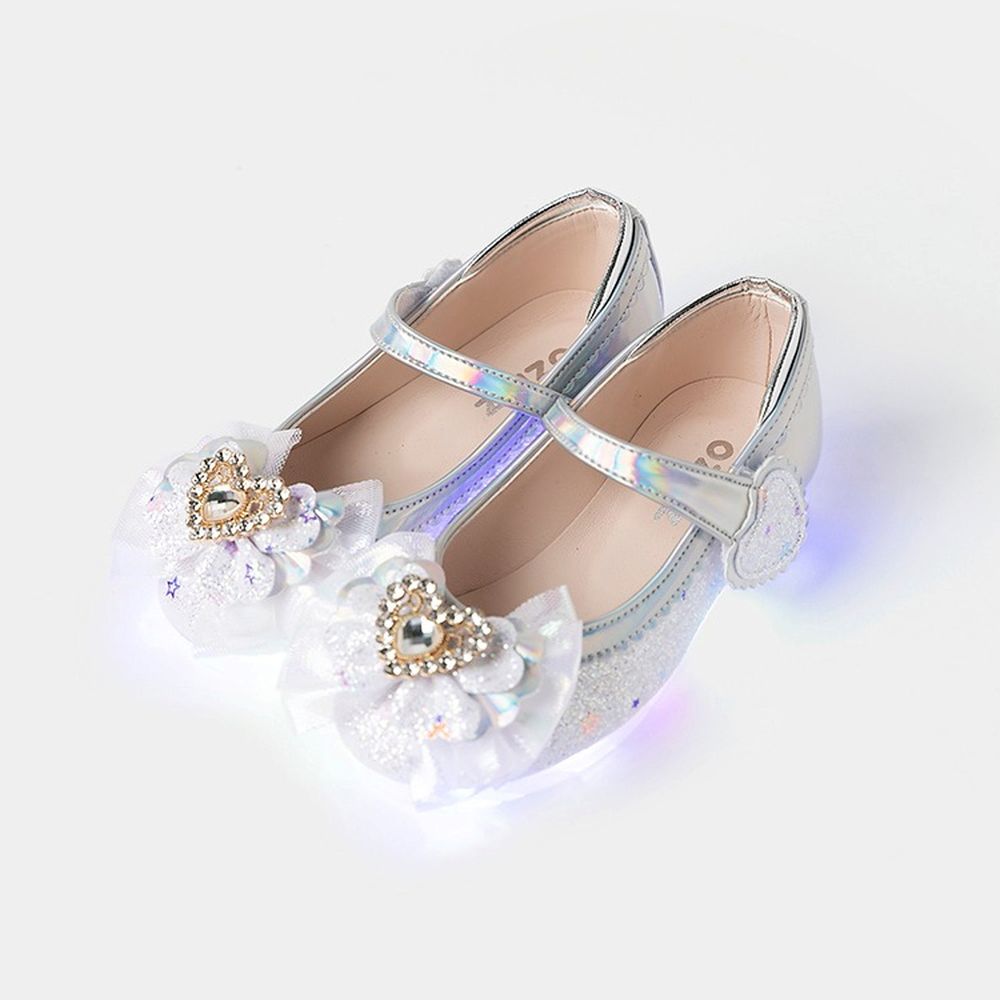 (LED)愛心鑽蝴蝶結星彩絢光公主鞋-銀白